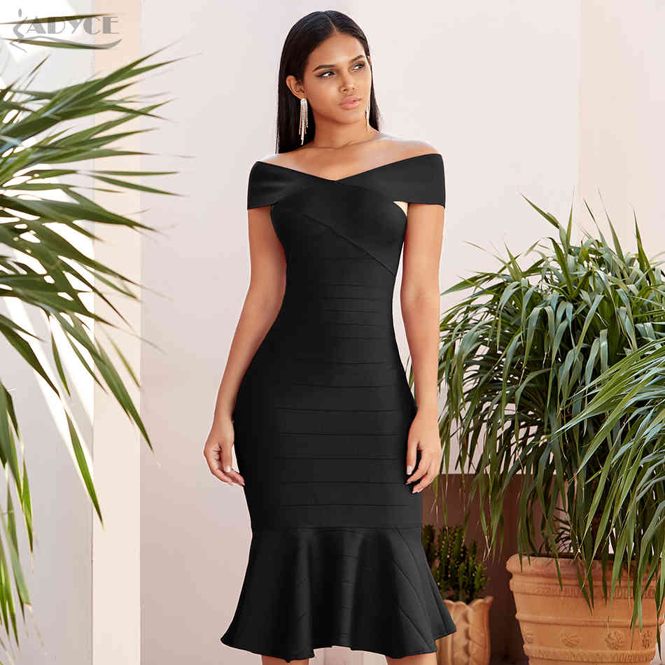 Summer Off Shoulder Bodycon Mermaid Bandage Dress Sexy Short Sleeve Club Celebrity Evening Party Dresses Vestidos 210423