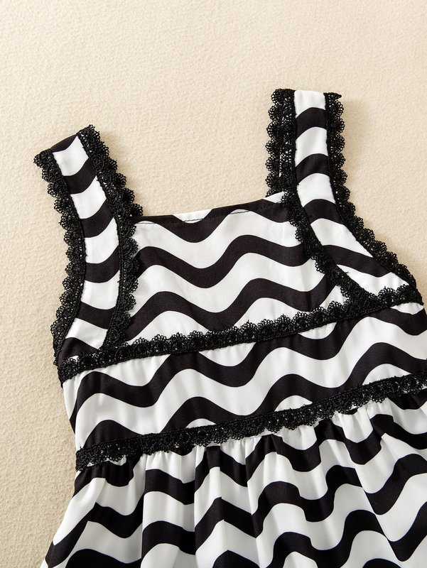 Toddler Girls Chevron Print Guipure Lace Trim Dress SHE