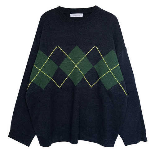 Geometric Pattern Fashion Basic Hit Casual Regular Female Women Long Sleeve All Match College Wind Sweaters 211011Z