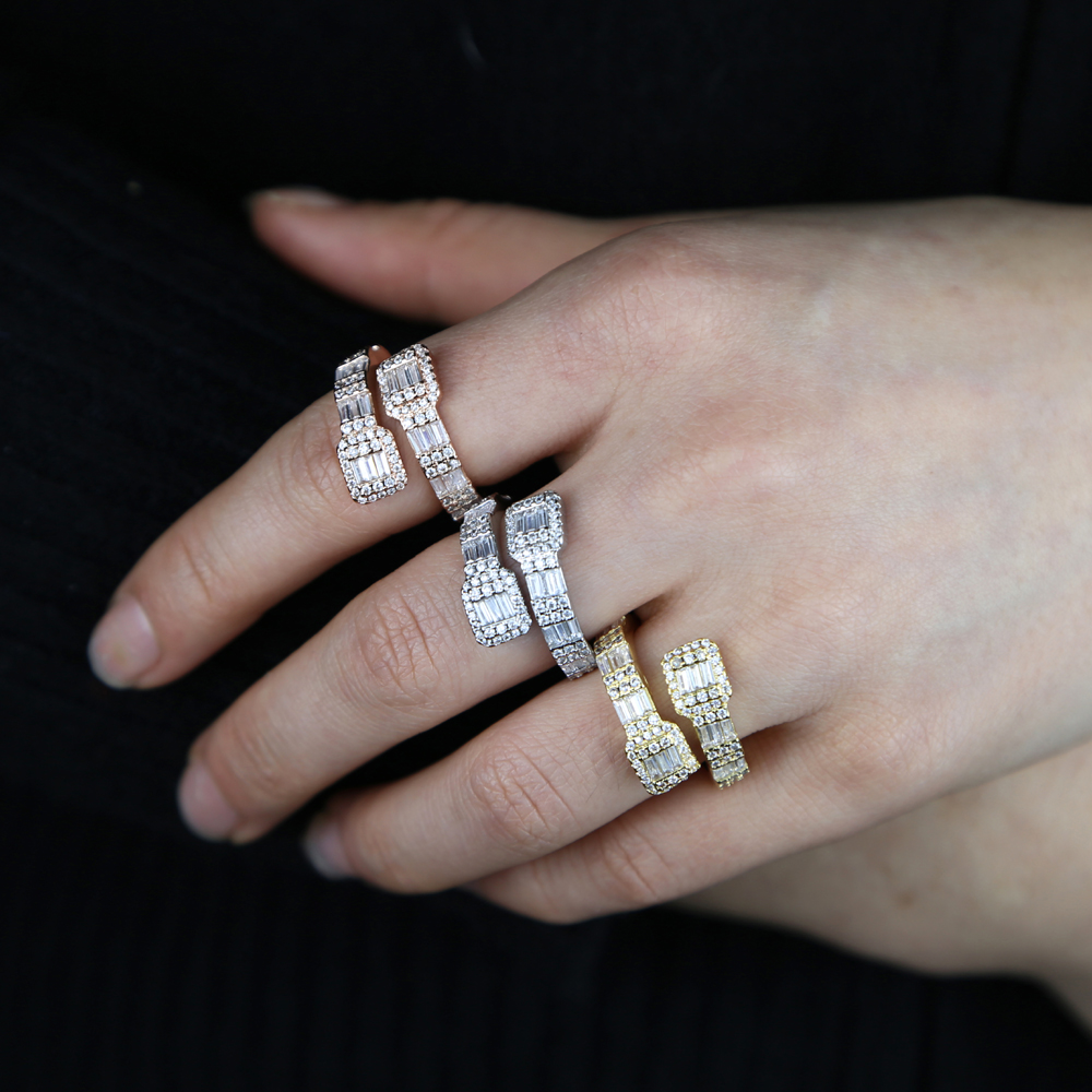 5A Rectangle Cubic Zirconia Paved Hip Hop Ring Geometric Fashion Women Men Finger Jewelry Iced Out Bling CZ Rings