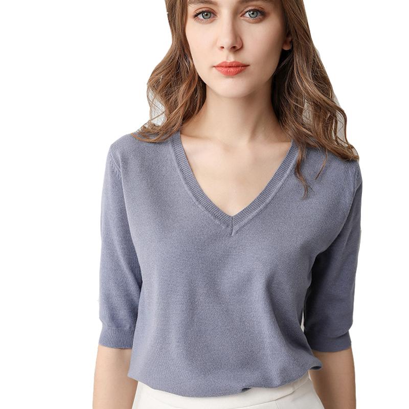 Women's Sweaters Fashion V-neck Knit Sweater Spring Casual Pullovers Loose Half-sleeve Solid Pullover Female 2021 Top, Gray-green
Women's Sweaters Fashion V-neck Knit Sweater Spring Casual Pullovers Loose Half-sleeve Solid Pullover Female 2021 Top, Gray-green