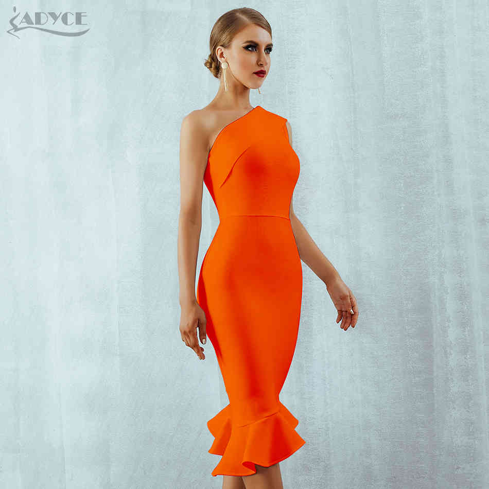 Summer Women Bandage Dress Sexy One Shoulder Sleeveless Ruffles Nightclub Celebrity Evening Party Mermaid Dresses 210423