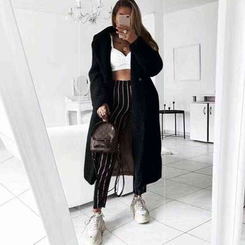 Faux Fur Teddy Coat Women Autumn Winter Casual Plus Size Long Jacket Female Thick Warm Outwear Oversize Fur mujer chaqueta 211117
