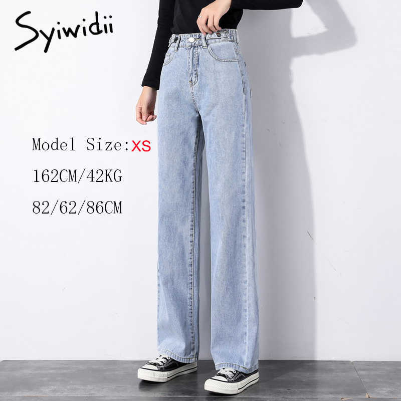 Syiwidii Straight Jeans Women Plus Size High Waisted Denim Pants Wide Leg Vintage Streetwear Full Length Trousers Spring Summer 210616