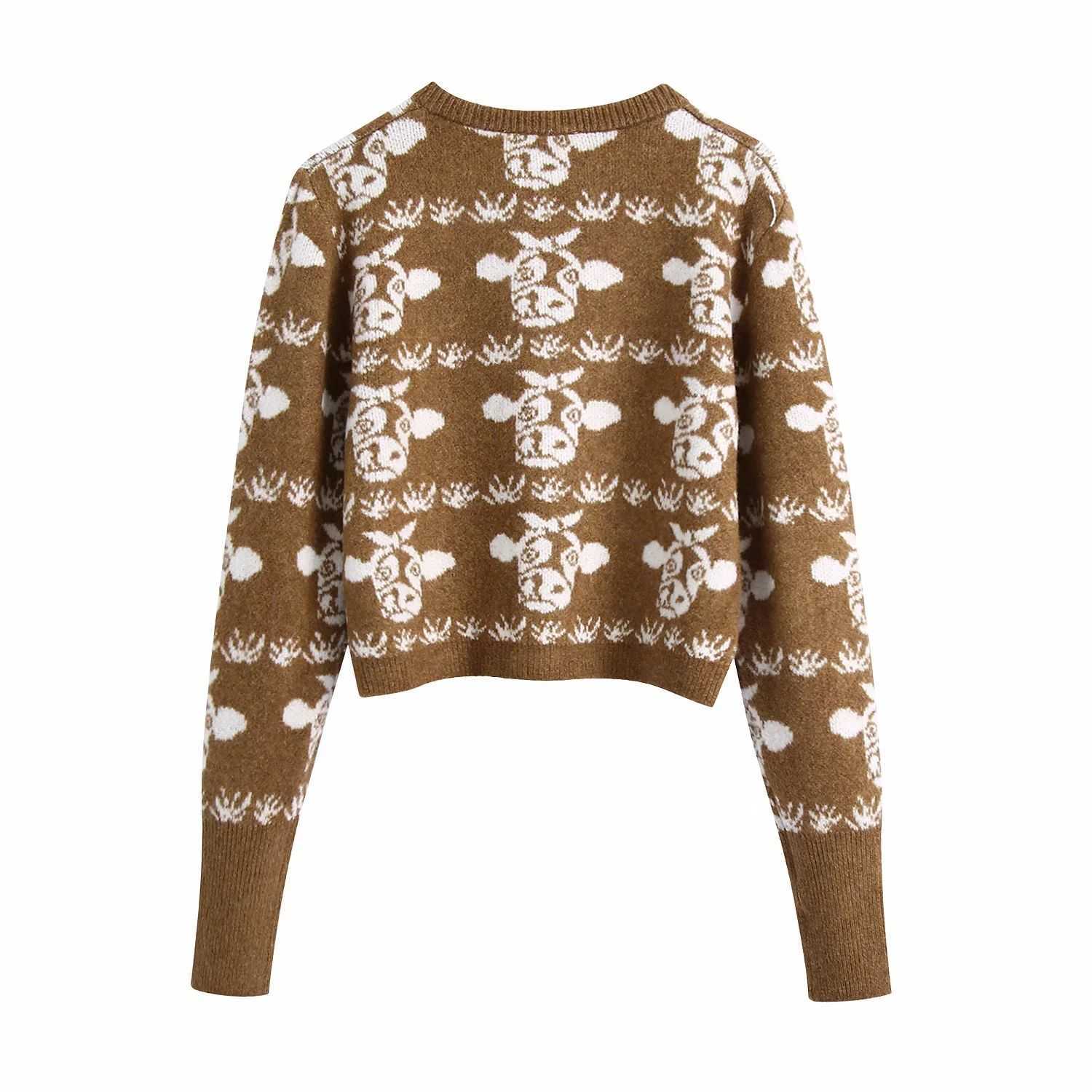 Women Cartoon animal pattern Jacquared Knit Cardigan Long Sleeves Casual Fashion Woman Knitted Sweaters 210709