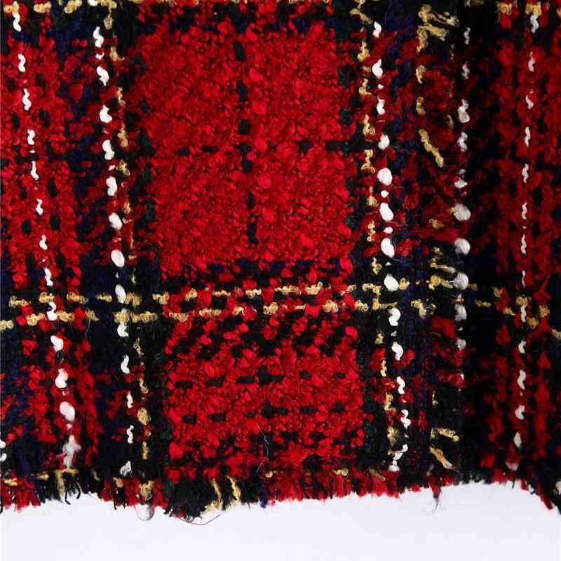 Vintage Women Red Plaid Coats Fashion Ladies Woolen Double Breasted Jackets Elegant Female Chic Notched Collar Blazers 210430