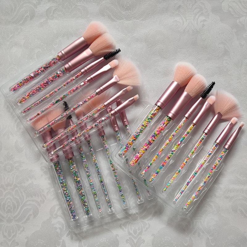 Makeup Brushes 7 Pcs/set Candy Brush Kit Private Label Grain Transparent Crystal Handle Fan Set Wholesale Cosmetic Tools