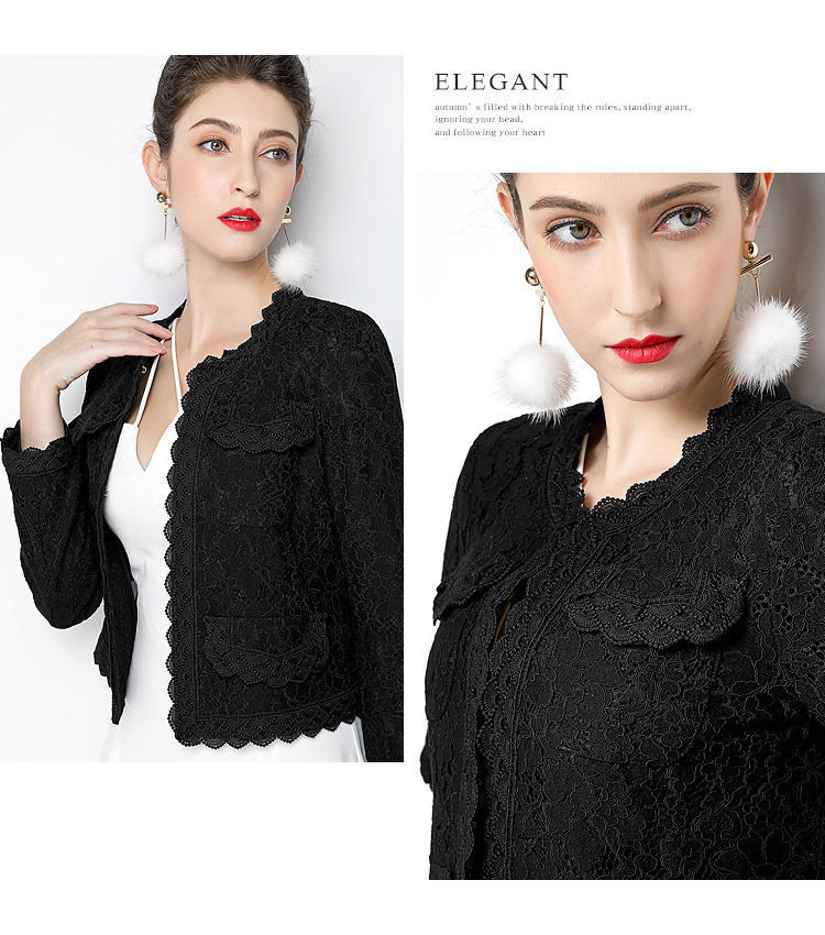 New spring Womens fashion long sleeve o-neck lace short jacket coat plus size MLXLXXL3XL4XL