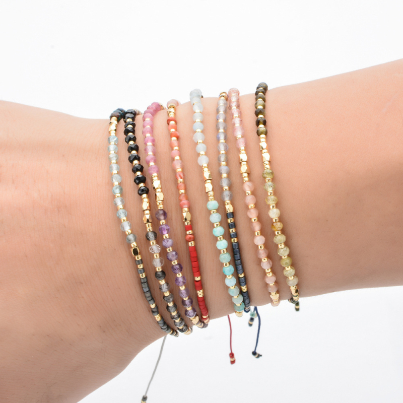 Colorful Glass Beads Strands Crystal Bracelet Rainbow Color Summer Beach Jewelry for Women Gift
