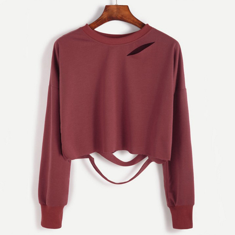 Spring Tshirt Arrivals Soild Color Long Sleeve O-neck Short T Shirt Casual Hole T-shirt For Women Fashion Streetwear 210517, Black
Spring Tshirt Arrivals Soild Color Long Sleeve O-neck Short T Shirt Casual Hole T-shirt For Women Fashion Streetwear 210517, Black