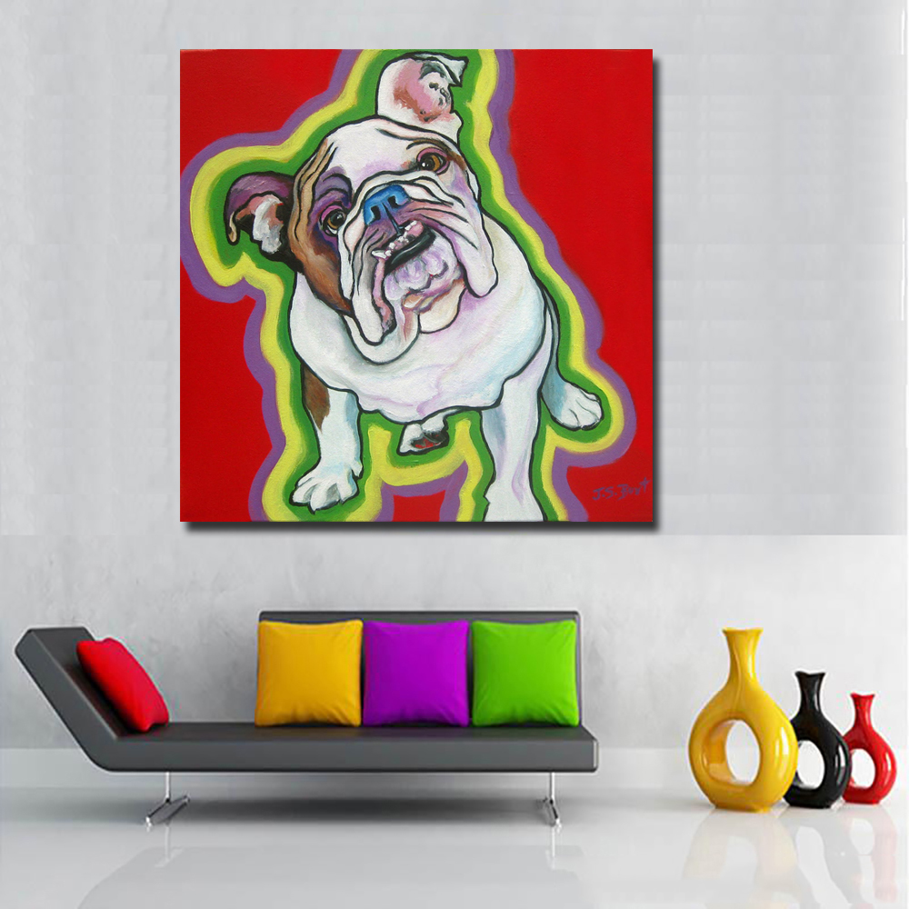 SELFLESSLY Large size Print Oil Painting Canvas painting French Bulldog Home Decorative Wall Pictures For Living Room Unframed