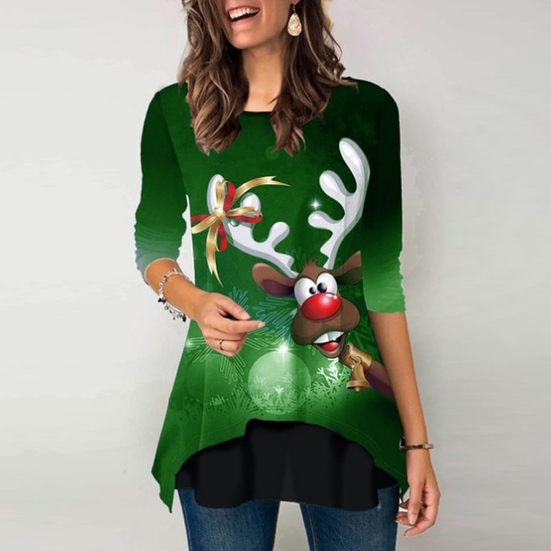 Winter Christmas Clothing Woman Party T Shirt 2021 New Autumn Irregular Cartoon Deer Print T Shirt Loose Casual Long Sleeve Tops, White
Winter Christmas Clothing Woman Party T Shirt 2021 New Autumn Irregular Cartoon Deer Print T Shirt Loose Casual Long Sleeve Tops, White