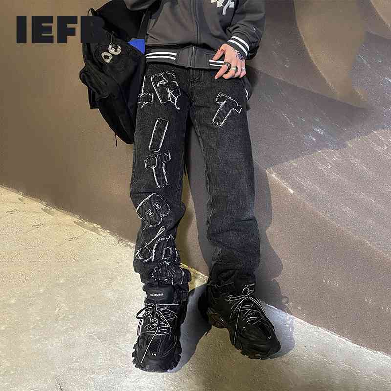 IEFB Spring Men's Denim Trousers High Street Washed Jeans For Men Vintage Letter Patchwork Straight Pants Hip Hop Y5725 210524, Black
IEFB Spring Men's Denim Trousers High Street Washed Jeans For Men Vintage Letter Patchwork Straight Pants Hip Hop Y5725 210524, Black
