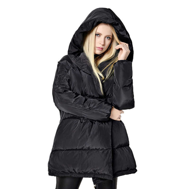 FTLZZ Winter Women Jackets 90% White Duck Down Parkas Loose Plus Size Hooded Coats Medium Long Warm Casual Pink Snow Outwear 210819