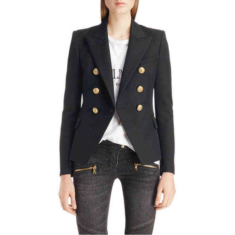 Office Lady Double Breasted Blazer Solid Slim Spring Autumn Women Jacket Suit Notched Long Sleeve Blazers for Female 211122