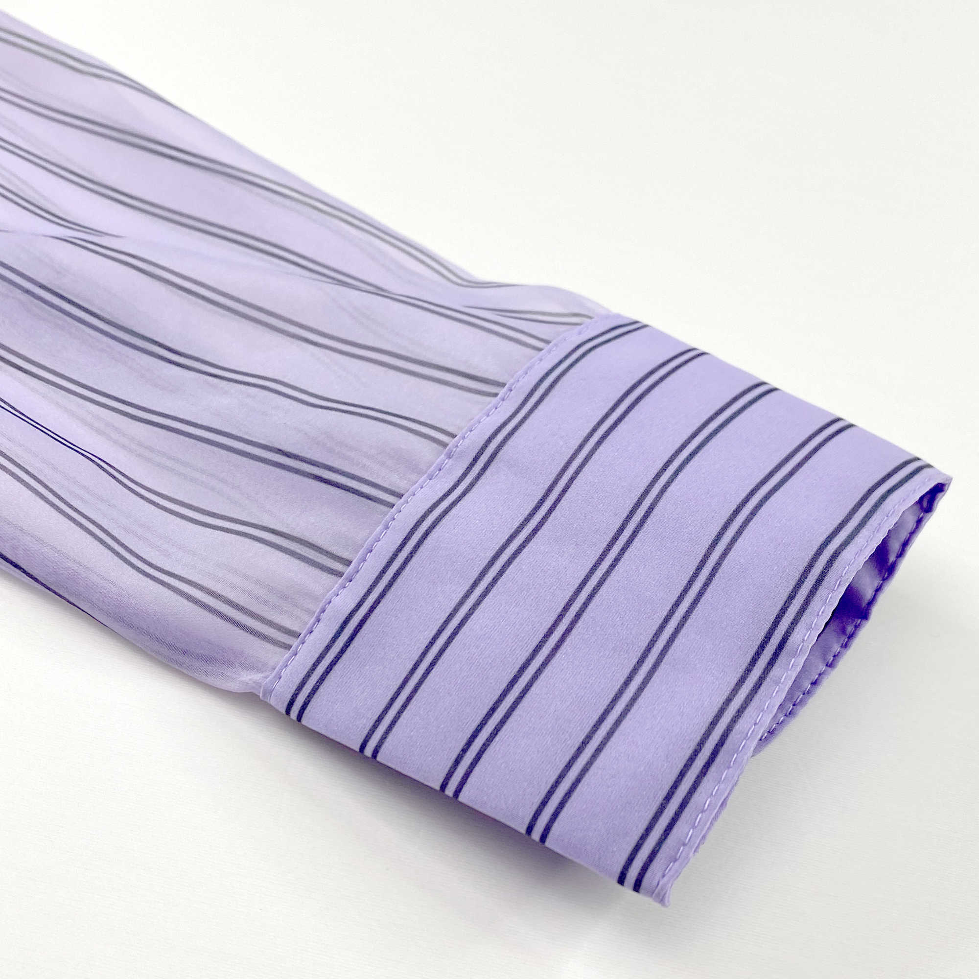 VANOVICH Spring Summer Fashion Three-dimensional Lotus Leaf Lace Stitching Contrast Striped Long Sleeve Blouse Women 210615Z