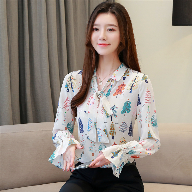 blusas mujer de moda blusa feminina dames blouses lange mouwen Bow Print silk womens tops and fall 7052 50 210427