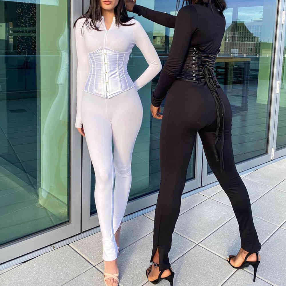 Summer Women Fashion White Maxi Jumpsuits Sexy Long Sleeve& Full Pants Club Out Wear Lady Rompers 210423