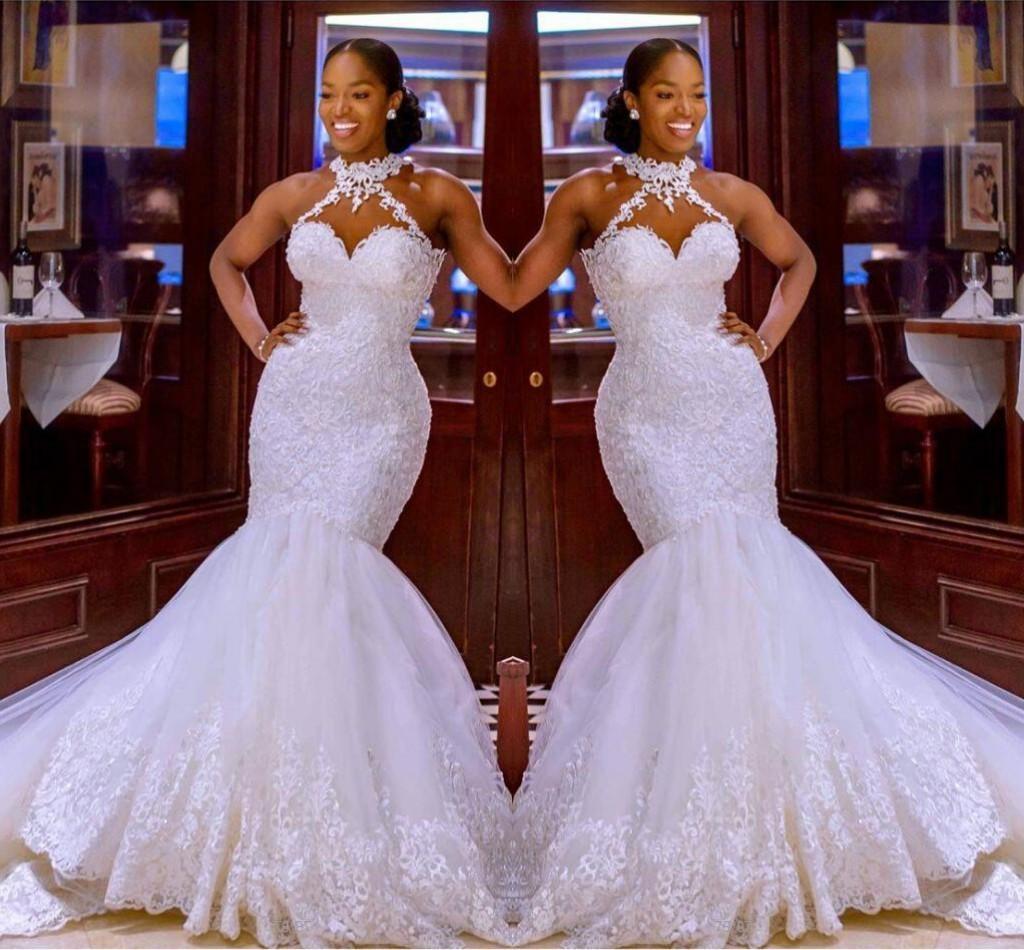 Mermaid Wedding Dresses Country Style Arabic Aso Ebi A-Line Vintage Lace Beaded Sheer Neck Sexy Court Train Bridal Gowns vestidos de novia