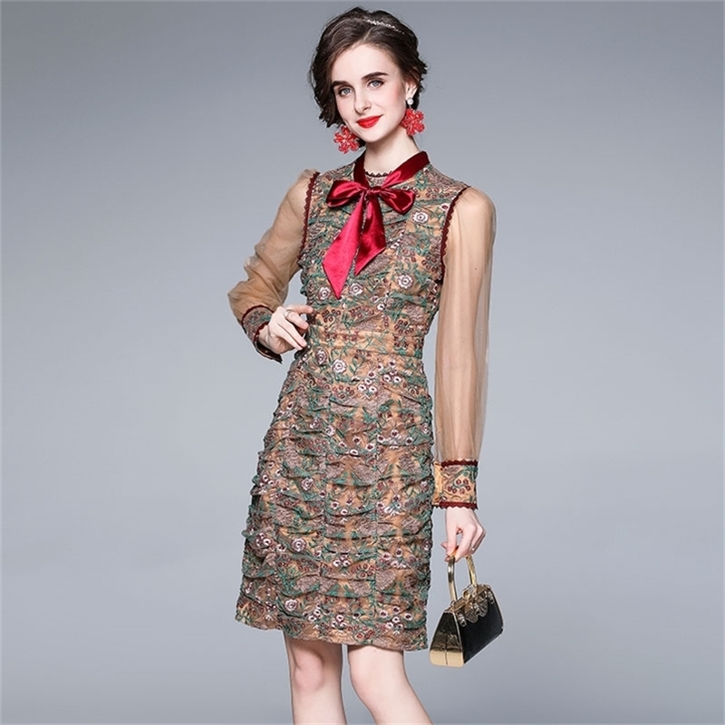 Vintage Elegant Fashion Mesh Lace Embroidered Dress Spring Women Bow Long Sleeve Flower Embroidery Office OL Party 210519, Photo color
Vintage Elegant Fashion Mesh Lace Embroidered Dress Spring Women Bow Long Sleeve Flower Embroidery Office OL Party 210519, Photo color