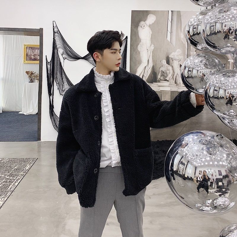 IEFB high qualtiy comfortable fur coat thickened Lapel men's single breasted double pockets oversized fur clothes couple 210524