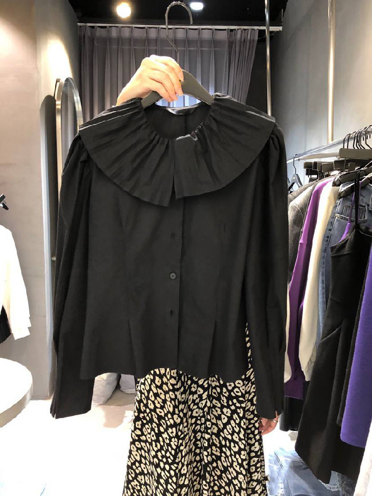 Nomikuma Korean Pleated Peter Pan Collar Women Shirts Flare Long Sleeve Causal Blouse Autumn Winter New Blusas Mujer 6D152 210427