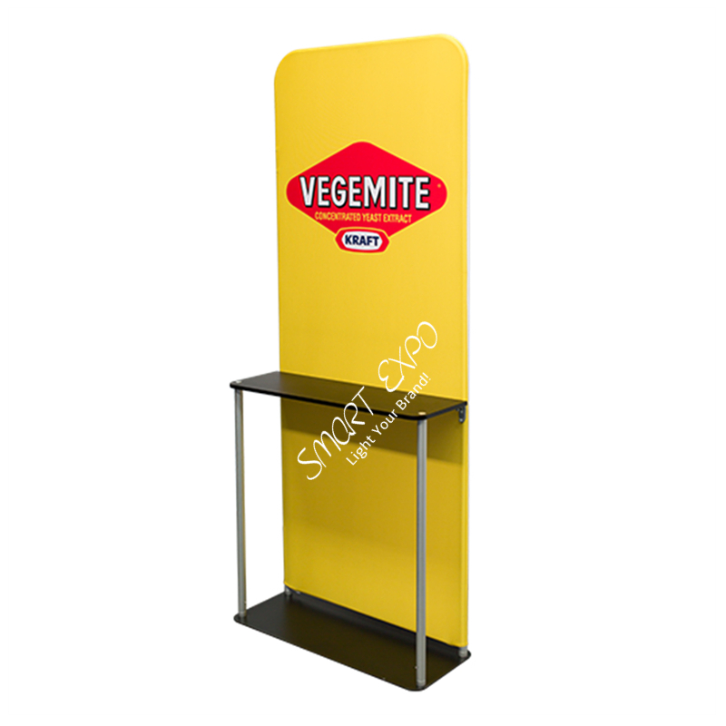 Advertising Display Tension Fabric Floor Banner Stand with Shelf Rack Portable Carry Bag Single Graphic Printing