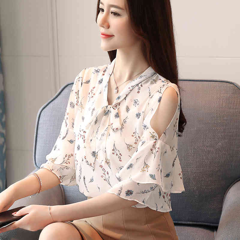 Blusa Feminina Summer Tops for Women Casual Clothing Ladies Blouse Print Short Sleeve Chiffon Clothes Tops8850 50 210427