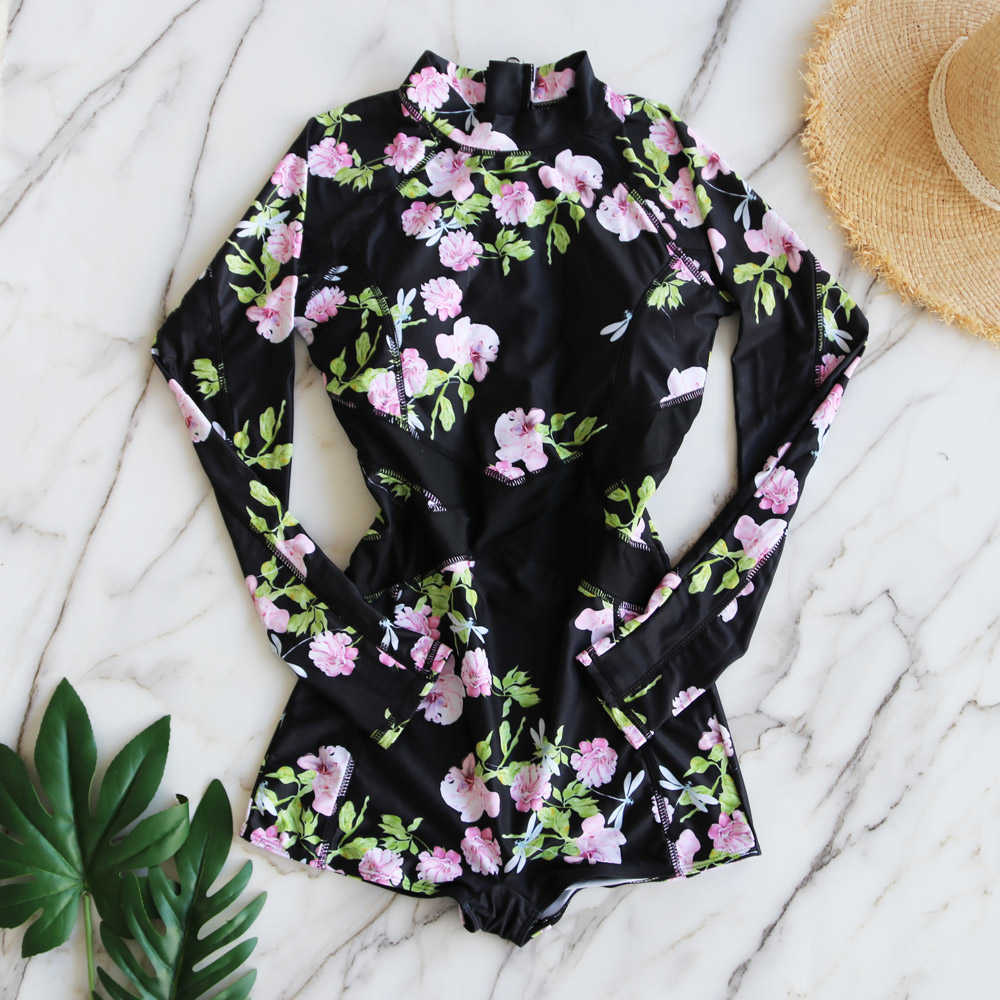 Sexy Rash Guard Swimsuit Swimwear Long Sleeve Bodysuit Women Bathing Suit Beachwear Surfing Monokini Swim Wear 210625