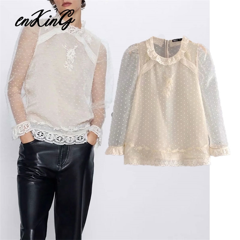 england vintage lace embroidery dot perspective za blouse women blusas mujer de moda sexy shirt womens tops and 210628, Begie
england vintage lace embroidery dot perspective za blouse women blusas mujer de moda sexy shirt womens tops and 210628, Begie