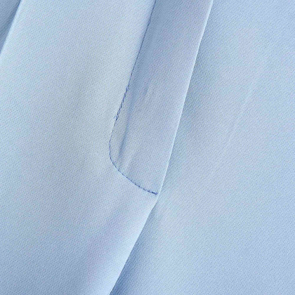 BBWM Women Fashion Office Wear Side Pockets Straight Blue Pants Vintage High Waist Zipper Fly Female Trousers Mujer 210520