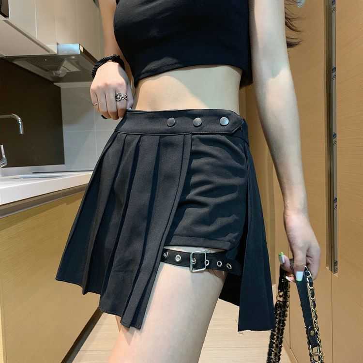 women skirt Harajuku gothic black sexy high waist pleated punk girl's with shorts summer plaid 210619