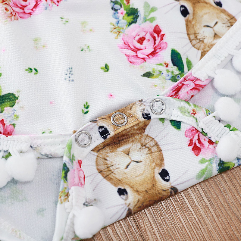 Summer Baby Girls Clothes Sets Fashion Girl Outfits 2pcs Rabbit Garland Printed Sleeveless Easter Ball Border Haka Tiara Child Crawling Suit Kids Clot