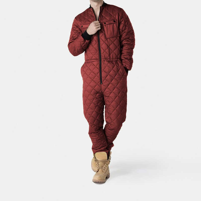 Men One Pieces Rompers Autumn Warm Lattice Solid Color Zipper Jackets Coats Male Slim Fit Thick Playsuit Plus Size Outfits Black 211014