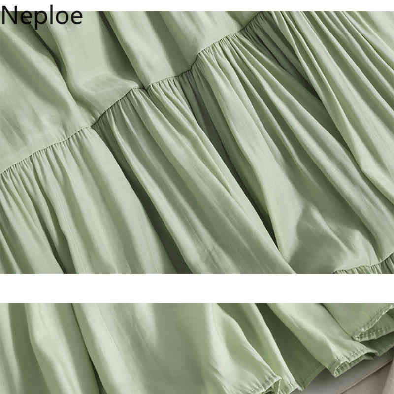 Neploe Ruffle Patchwork Skirts Women Elastic High Waist A-line Big Swing Faldas All-match Thin Solid Color Pleated Skirt Female 210422