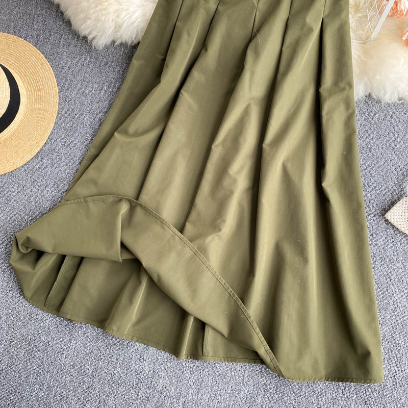 Nomikuma Safari Style Vintage Woman Skirts Korea Pleated High Waist A-line Skirts Spring Summer New Faldas Mujer Moda 6G772 210427