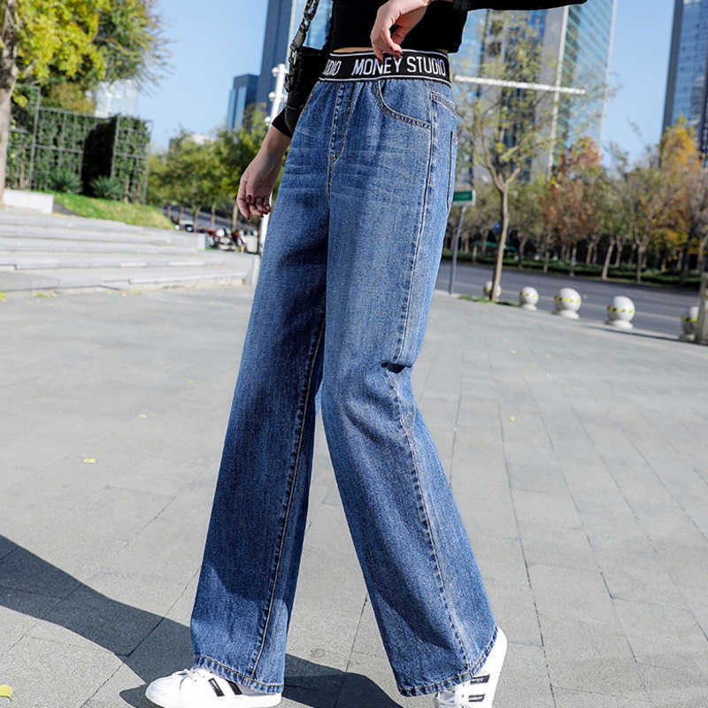 SHENGPALAE Summer Casual Jeans Woman Long Trousers Cowboy Female Loose Streetwear Large Size Elastic Pants ZA4510 210809