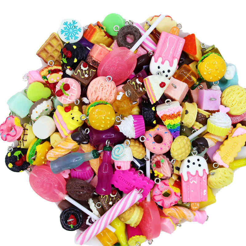 100Pcs Lucky Bag Unique Cute Simulated Mini Biscuits Animal Food Resin Charms Pendants For DIY Fashion Jewelry Making C262