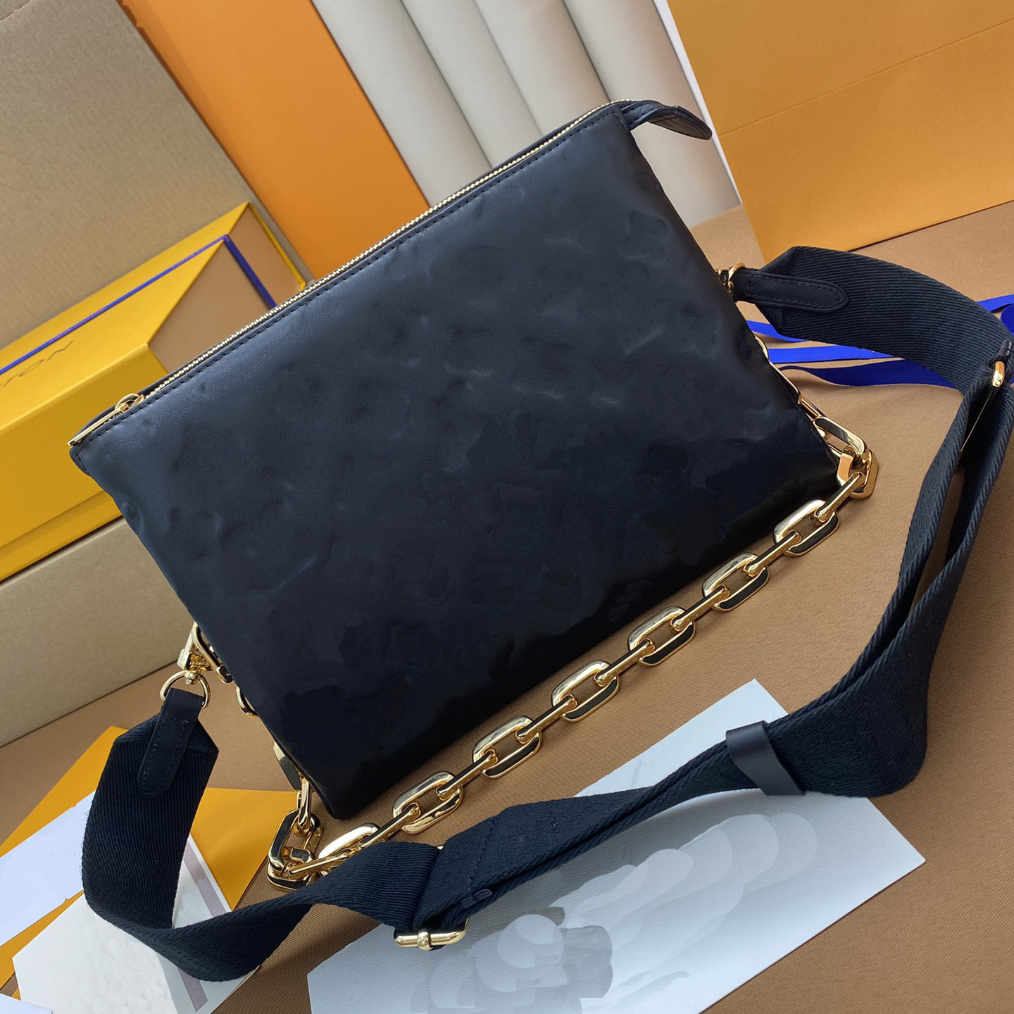 Coussin PM embossed Bag Pillow Chain Handbag Clutch purse, Black
Coussin PM embossed Bag Pillow Chain Handbag Clutch purse, Black