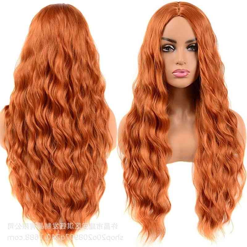 

female corn whisker Wig wig hat chemical fiber headgear with long curly hair in the middle, Red