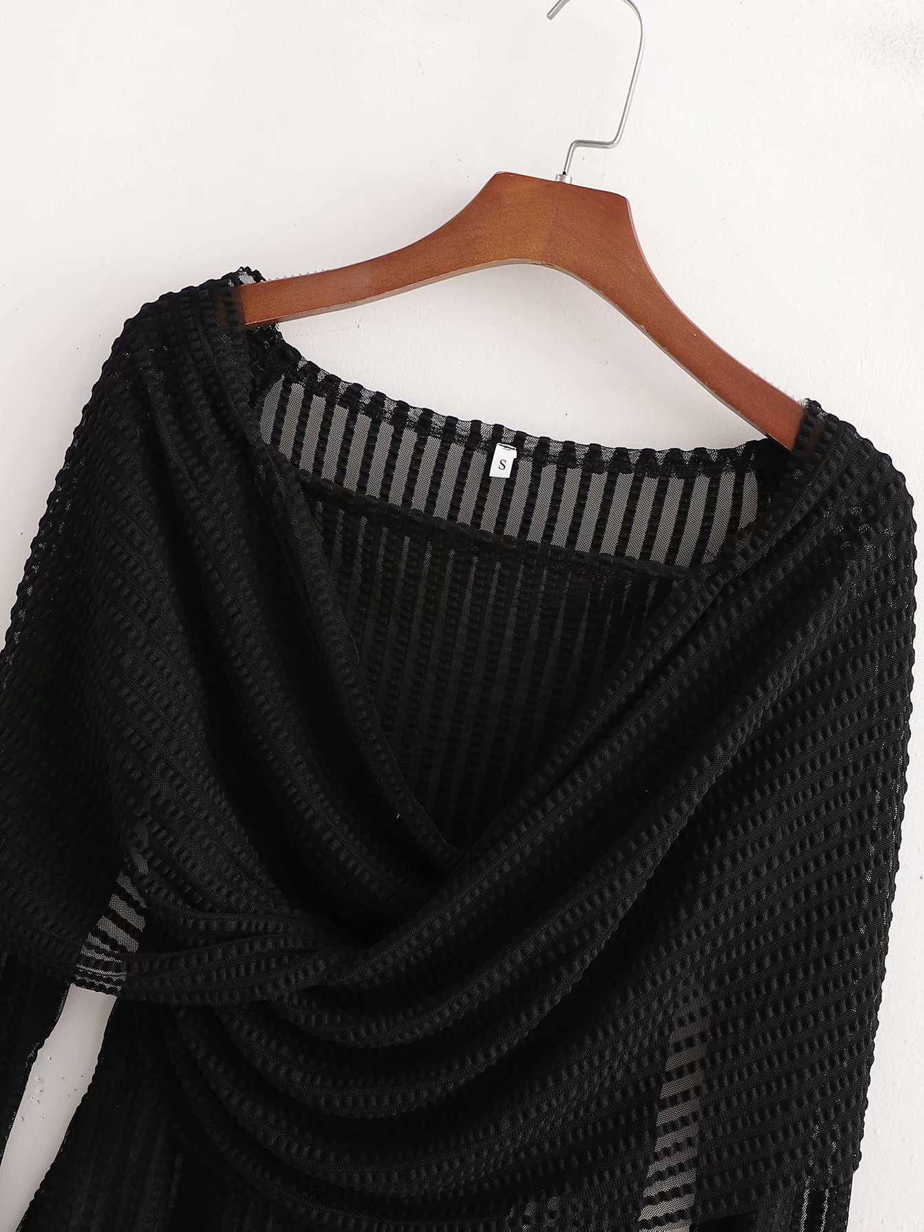 Sexy Women Solid Striped Bodysuit Fashion Ladies Transparent Mesh Playsuits Streetwear Female Chic Cross 210527