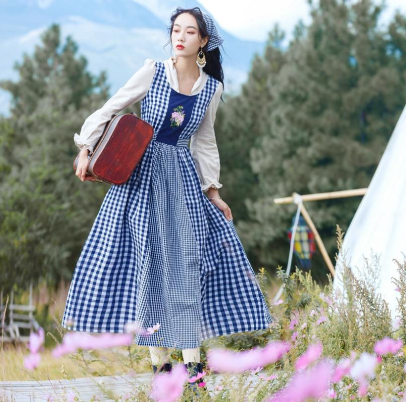 Casual Dresses Spring Fall Clothes For Women Girl Lolita Prairie Chic O-Neck Long Sleeve Plus Size Dress France Blue White Plaid, With headwear
Casual Dresses Spring Fall Clothes For Women Girl Lolita Prairie Chic O-Neck Long Sleeve Plus Size Dress France Blue White Plaid, With headwear