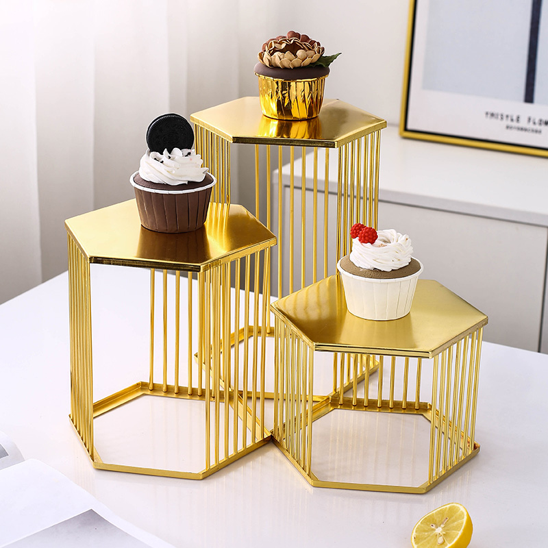 13pcs Iron Stand Cupcake Cookie Flowers Dessert Wedding Decoration Shiny Gold Metal Frame Table Centerpieces Props Birthday Party Cake Display Buffet 