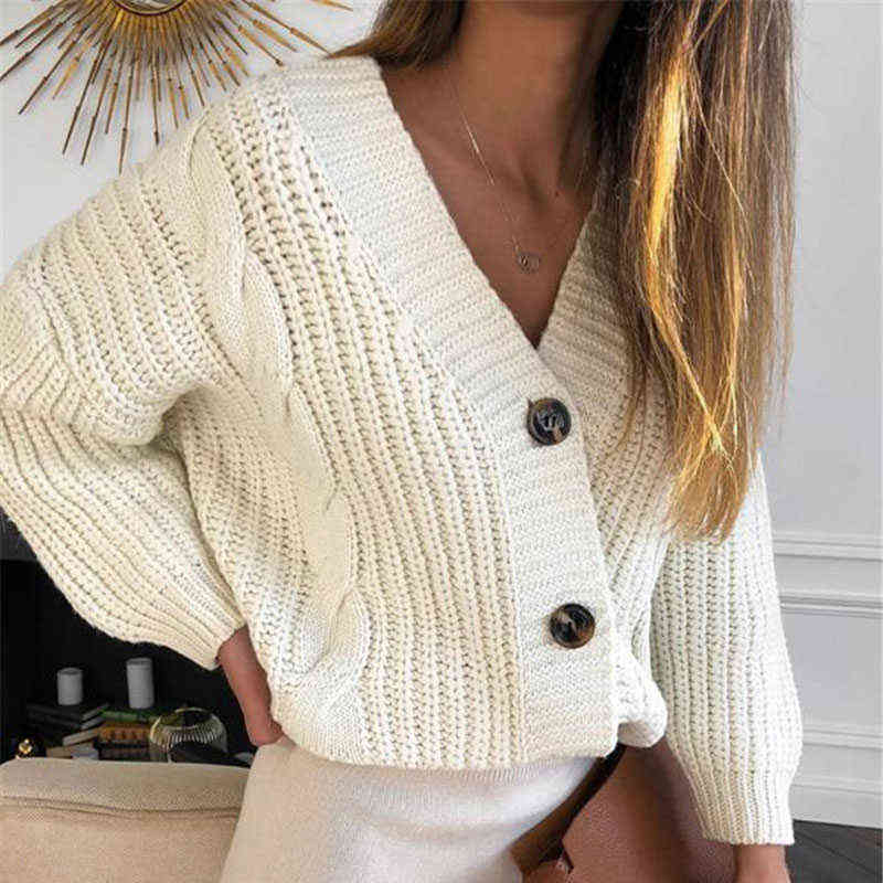 Women Short Cardigan Knitted Sweater Autumn Winter Long Sleeve V neck Jumper Cardigans Casual Streetwear Fashion Pull Femme Coat 211120