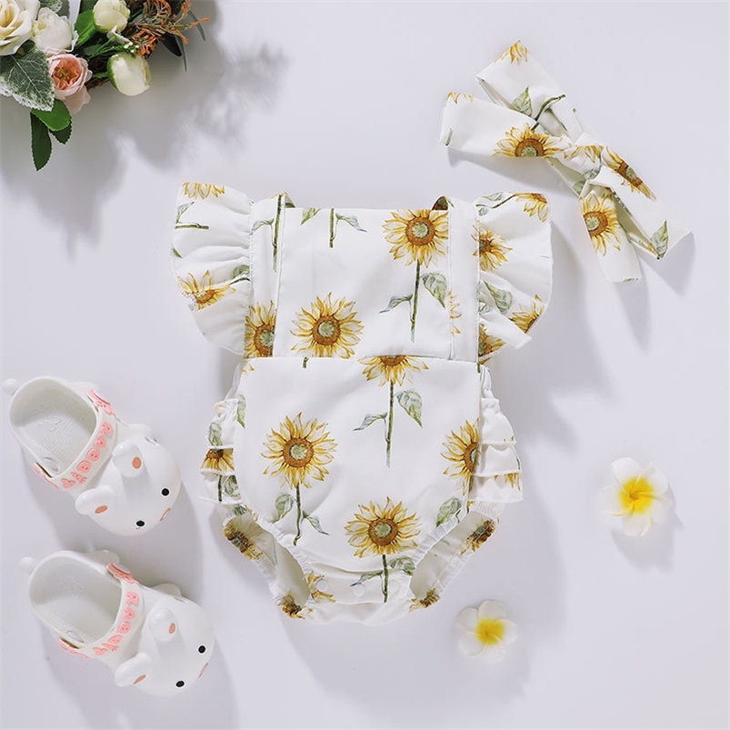 Infant born Boys Girls Clothes Summer Short Sleeve Print Sunflower Bow Headdress Cute Baby Rompers Outfits 210629, White
Infant born Boys Girls Clothes Summer Short Sleeve Print Sunflower Bow Headdress Cute Baby Rompers Outfits 210629, White