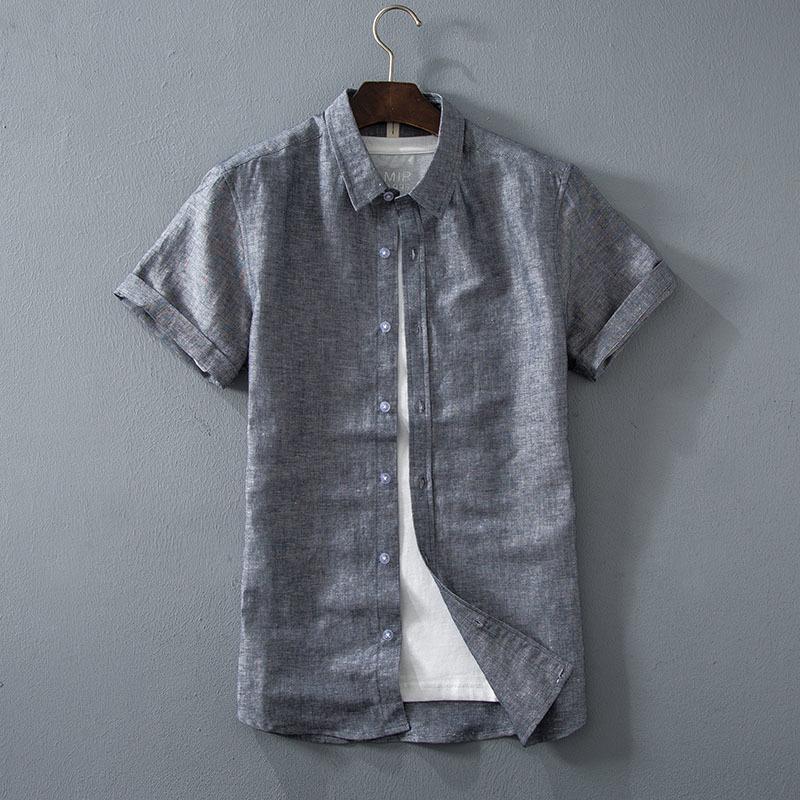 Men's Casual Shirts 2021 Summer Linen Shirt Fashion Classic Style Solid Color Short Sleeve White Male Brand Clothes Pink Gray