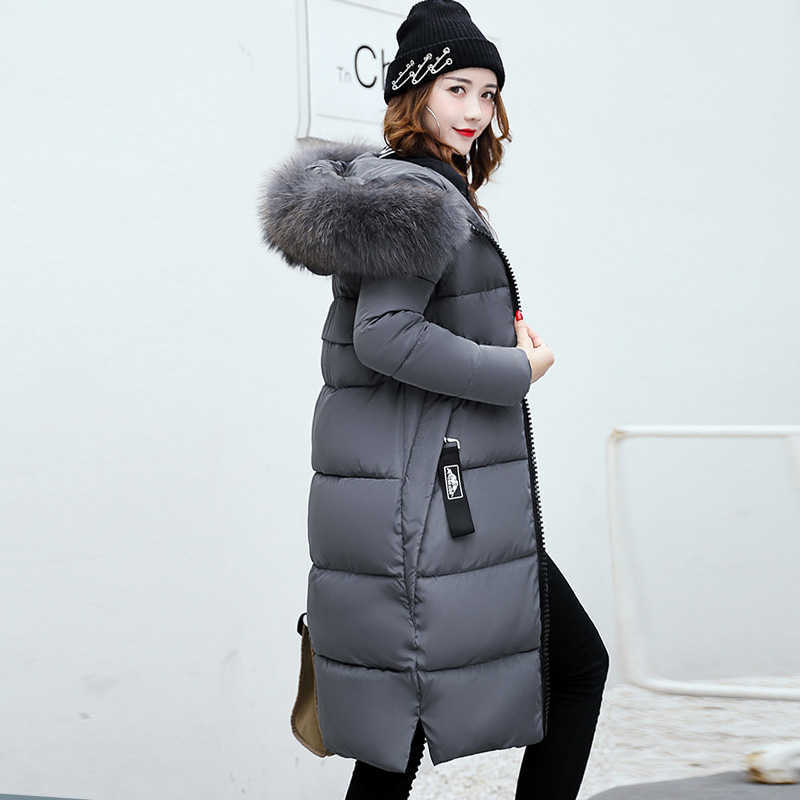 Winter Jacket Women Long Parka Fur Collar Casual Slim Woman Winter Coat Fashion Female Jacket Cotton Padded Warm Long Coat 210528