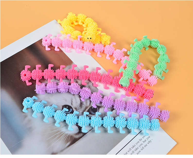 Worm Caterpillar TPR Stress Relief Toy Stretch String Fidget Funny Pull Vent Toys Noodles Anti Soft Glue Elastic Rope Neon Autism Noodle Gift for Kid 