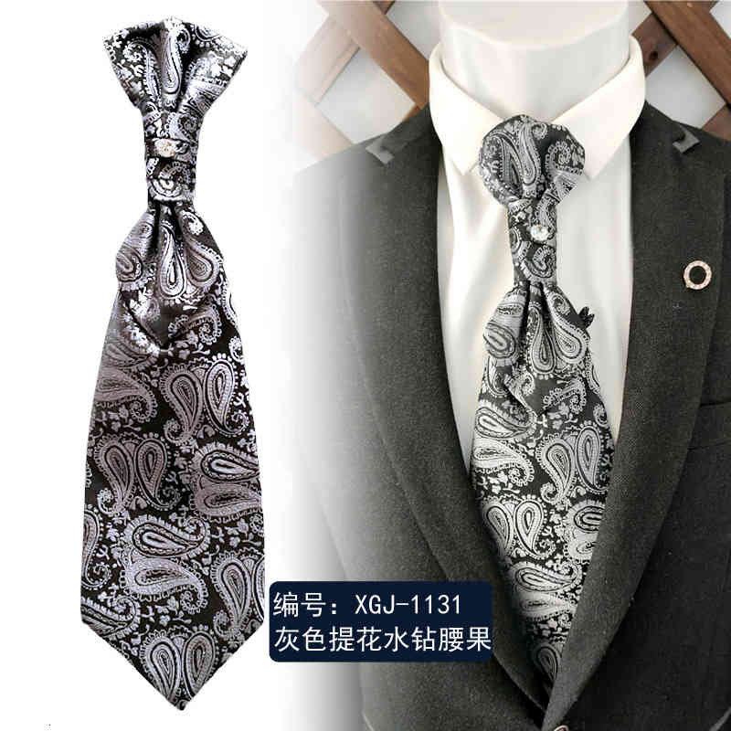 Necktie Scarf Corbata Gray Cashew Pattern Hong Kong Wedding Yarn Photo