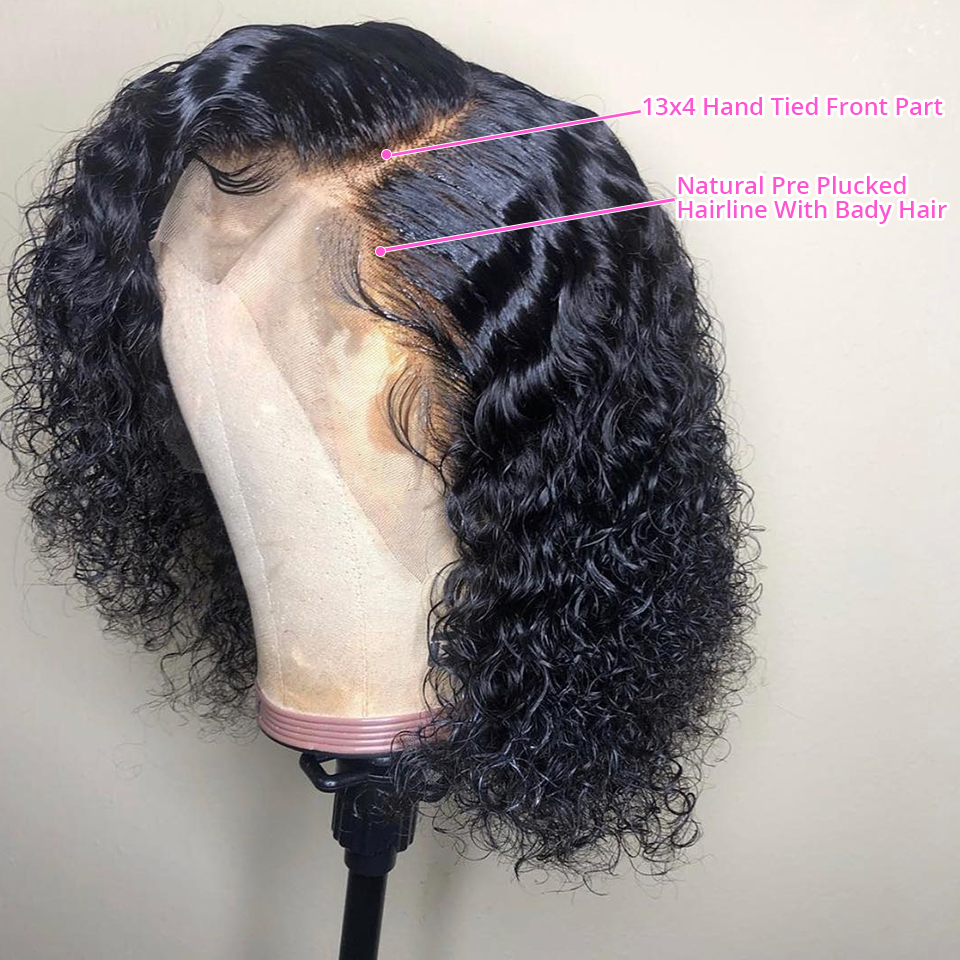Brazilian water Wave Lace Frontal Wig Remy Pre-Plucked Curly front Closure Wigs Human Hair Wet And Wavy Short Bob 130% diva1